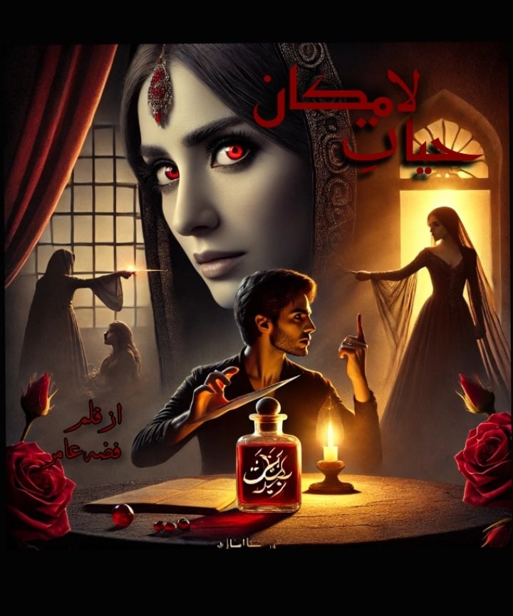 Cover of the Urdu novel titled Hayat-e-Lamakan written by Fizzahh Amir, featuring a couple, available to read online for free on the website of Safar e adab publications.