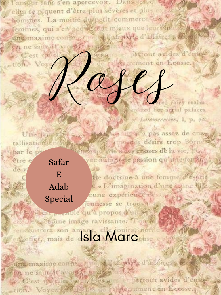 Roses, featuring a letter with roses printed all over the page, cover image of a vintage romance short story written by isla marc on safar-e-adab, free story to read online