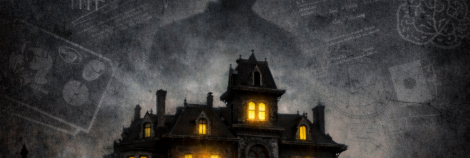 Cover image of urdu novel Lashon ki haveli, a big horror mansion is surrounded by fog and behind it is a shadow of man that hints it is a psychological thriller, It also contains a photo that is essential hint of novel and also tells it is a thriller, available to read free on Safar-e-Adab.