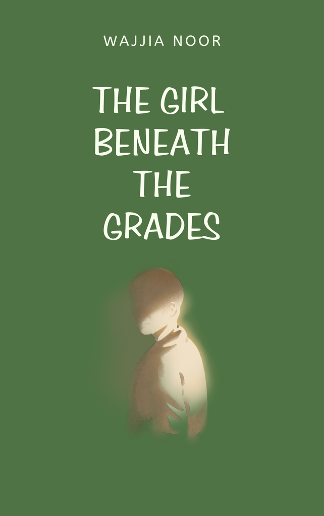 Cover of the English novel titled The Girl Beneath the Grades is written by Wajjia Noor, available to read online for free on the website of Safar e adab publications.